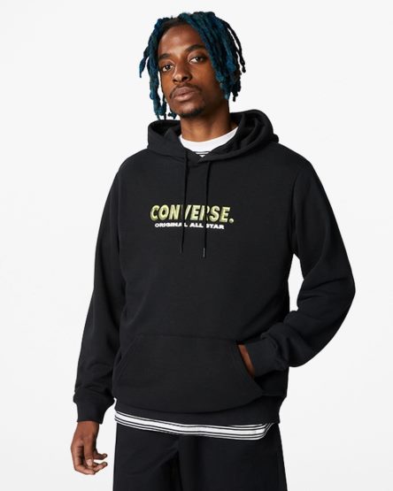 Men's Converse Bold Word Pullover Hoodie Black | AU 6380CJ